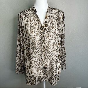 Zara Sheer Animal Leopard Print Women's Blouse Button Down Oversized Fit Size XS